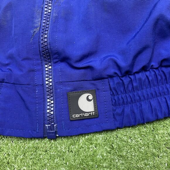 Vintage 90s Carhartt Mens Blue Fleece Lined Full Zip Distressed Nylon Jacket - Picture 2 of 9